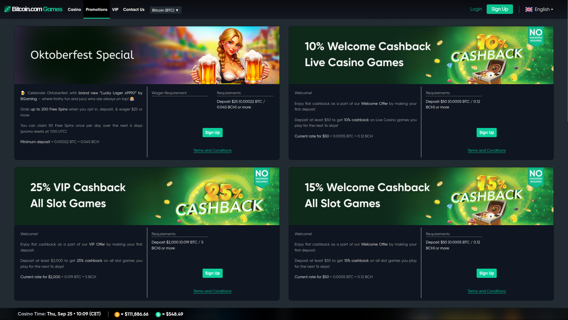 Promotions sur ordinateur de Bitcoin.com Games Casino