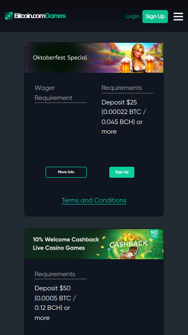 Promotions mobiles de Bitcoin.com Games Casino