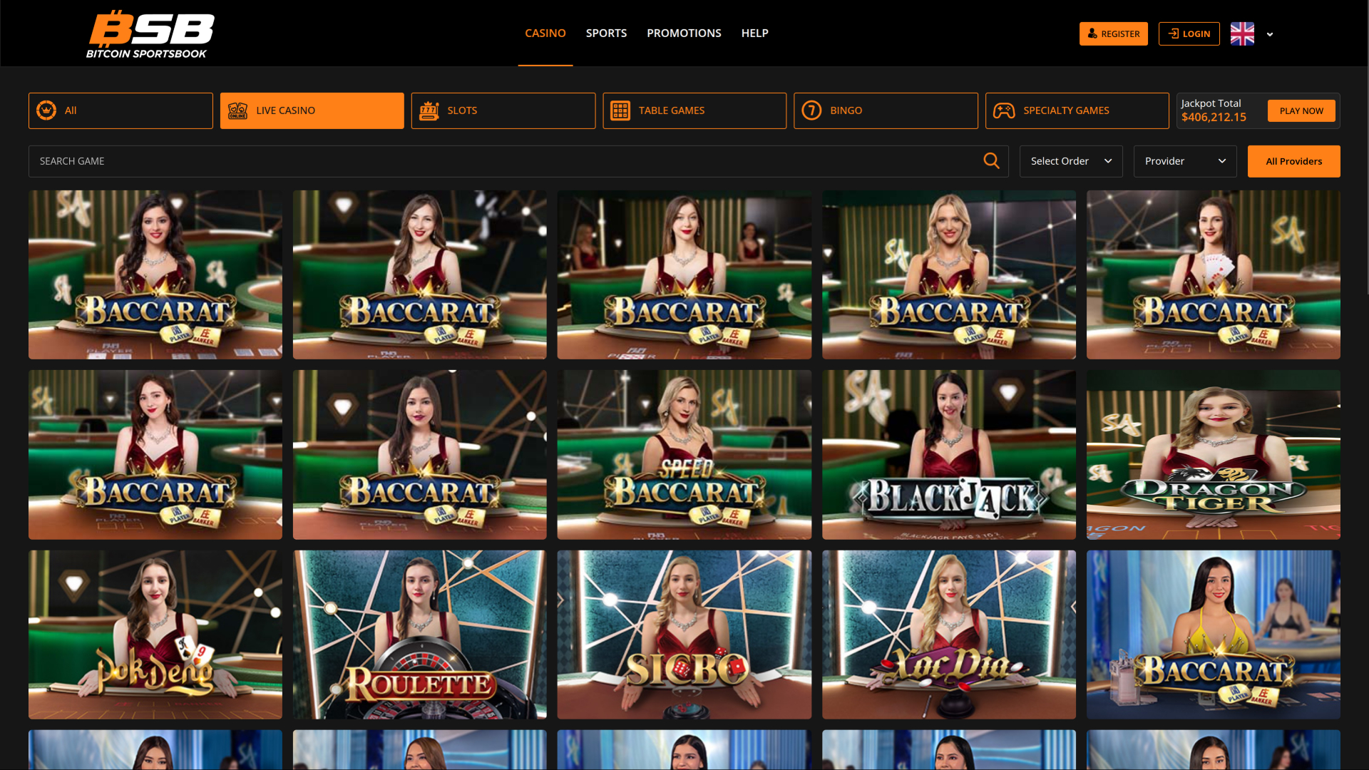 Bitcoin Sportsbook Casino Desktop Live Dealer