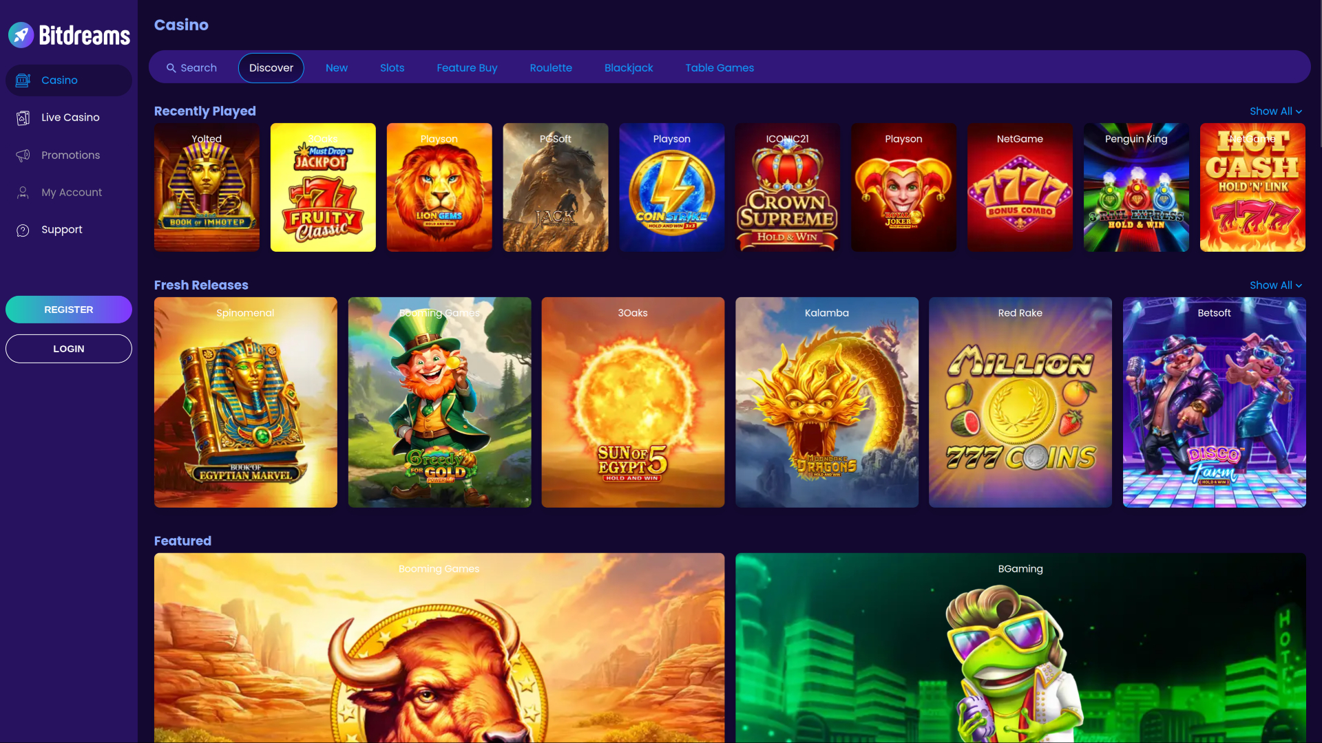 Juegos de escritorio de Bitdreams Casino