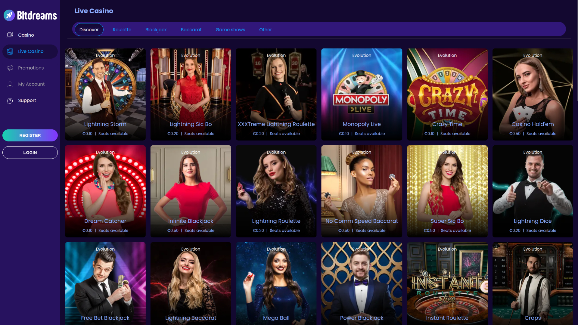 Crupier en vivo de escritorio de Bitdreams Casino