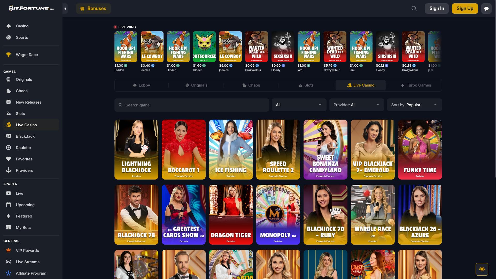 BitFortune Casino Live Dealer Desktop