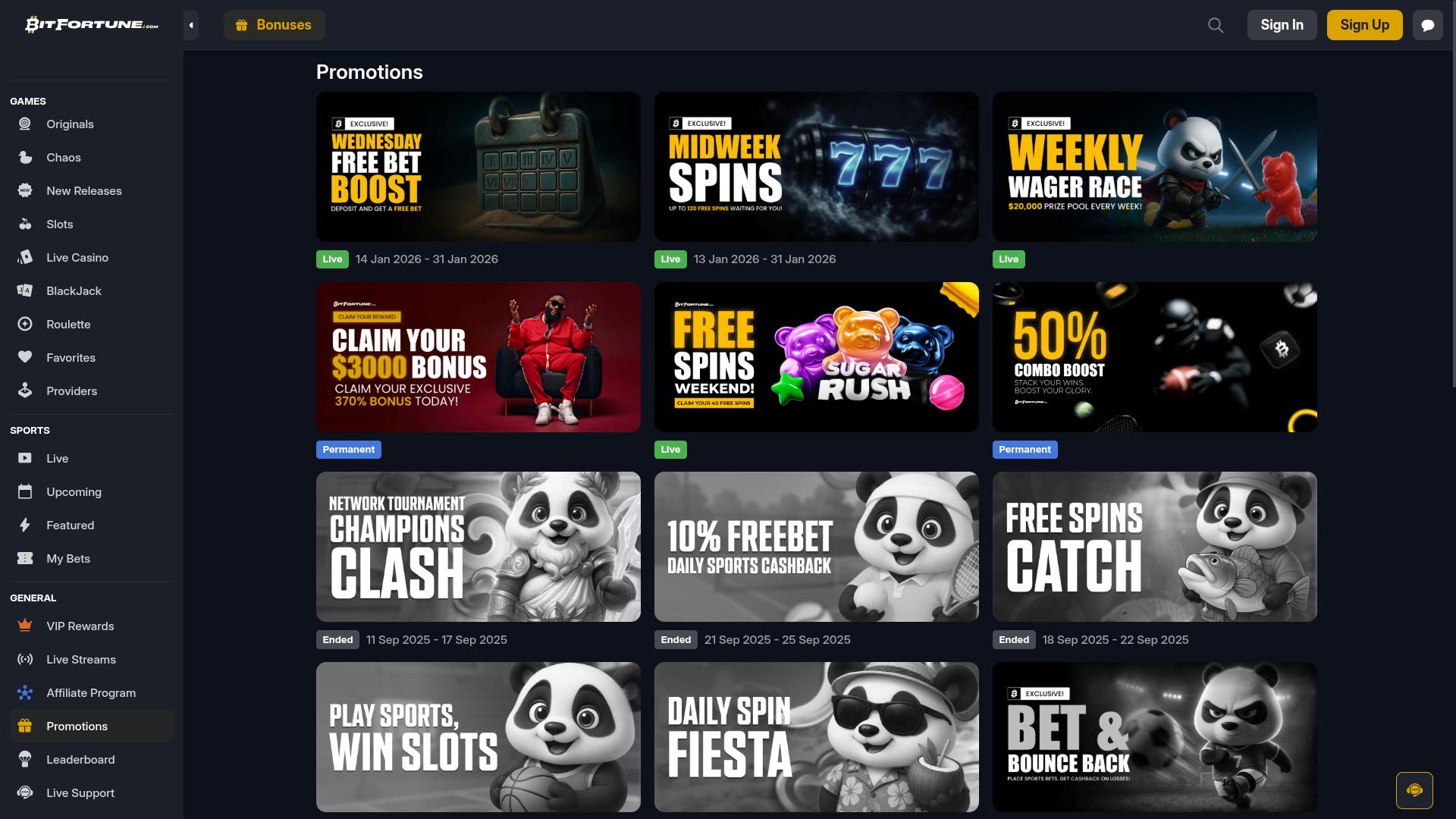 BitFortune Casino Promotions Desktop