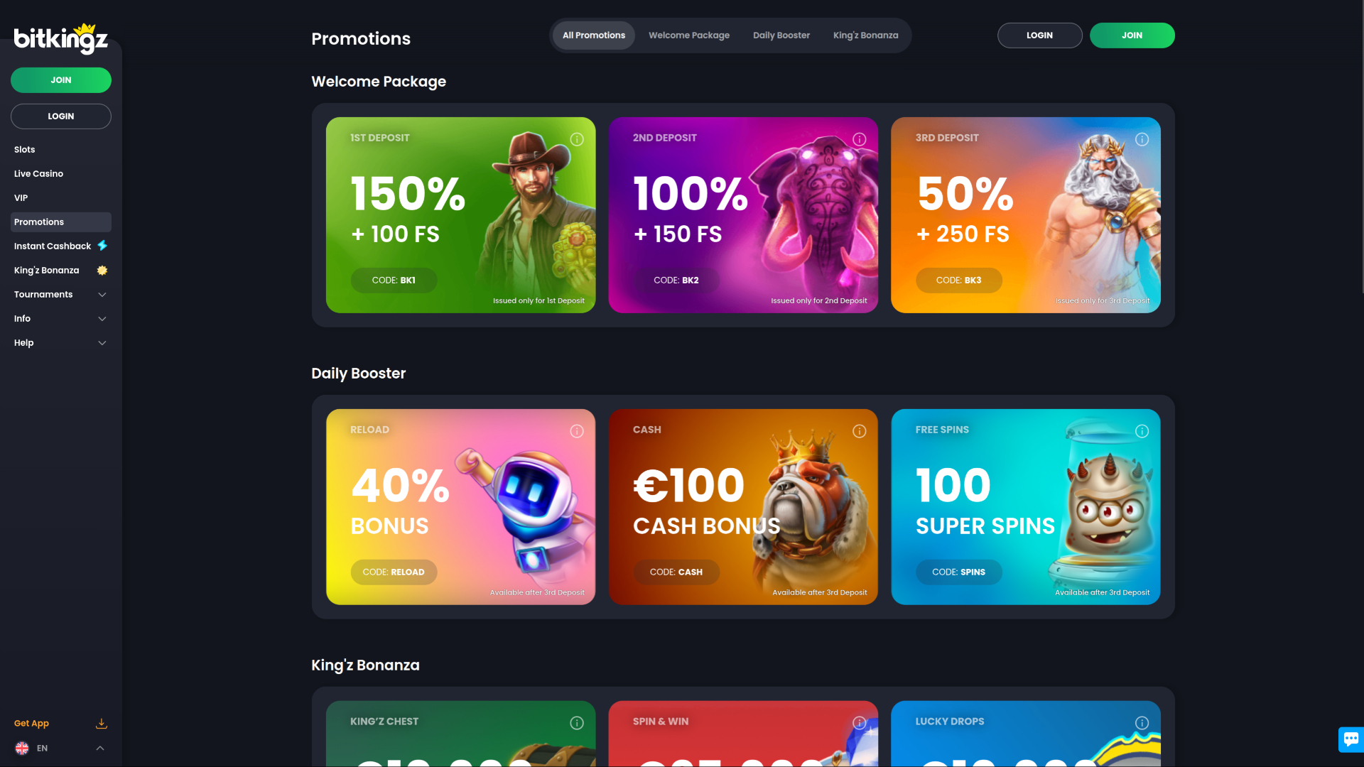 Promotions de bureau de Bitkingz Casino