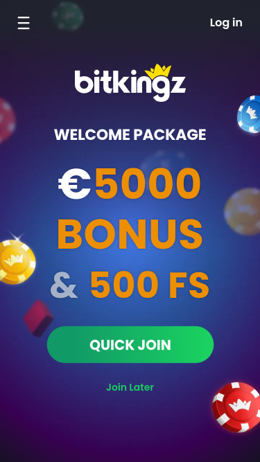 Page d'accueil mobile de Bitkingz Casino
