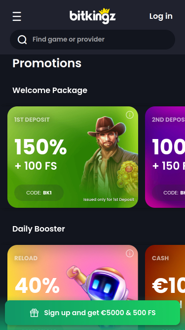 Promotions mobiles de Bitkingz Casino