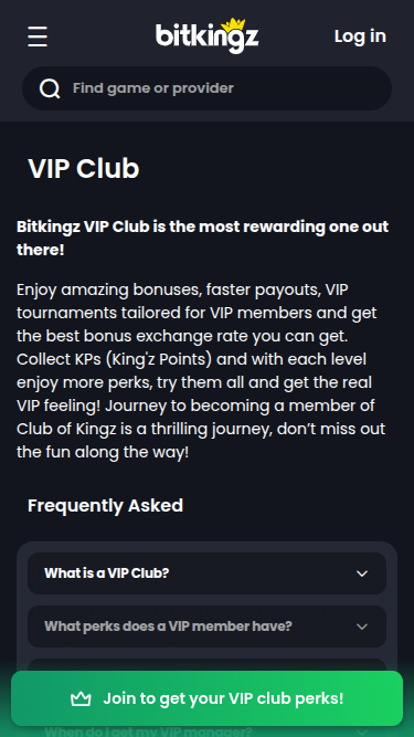 Programme VIP mobile Bitkingz Casino
