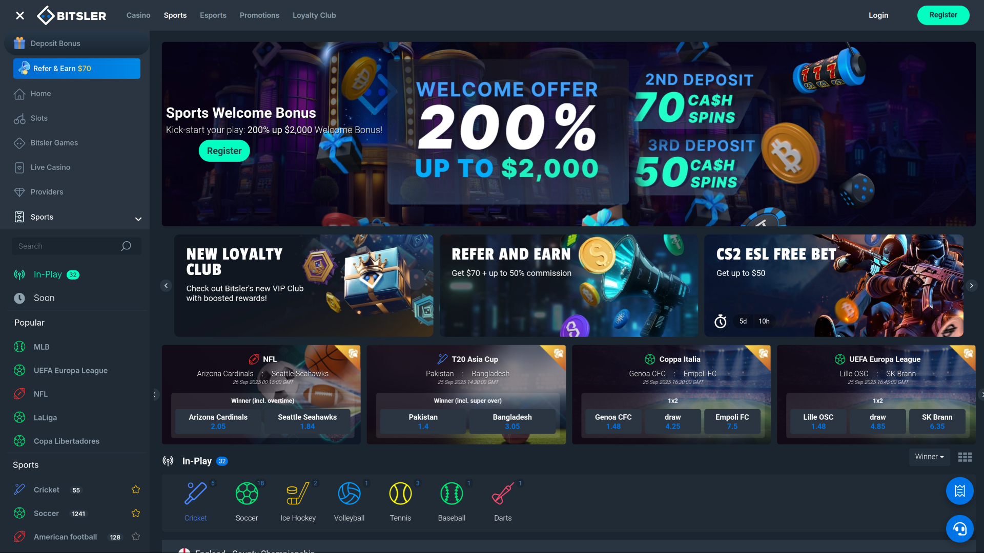 Bitsler Casino Desktop Sports
