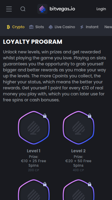 Programme VIP mobile BitVegas Casino