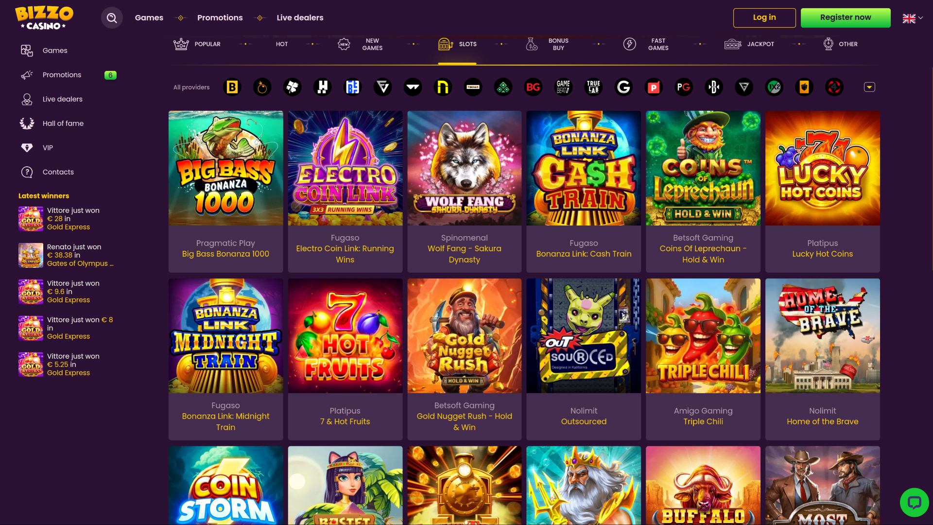Jeux sur ordinateur de Bizzo Casino