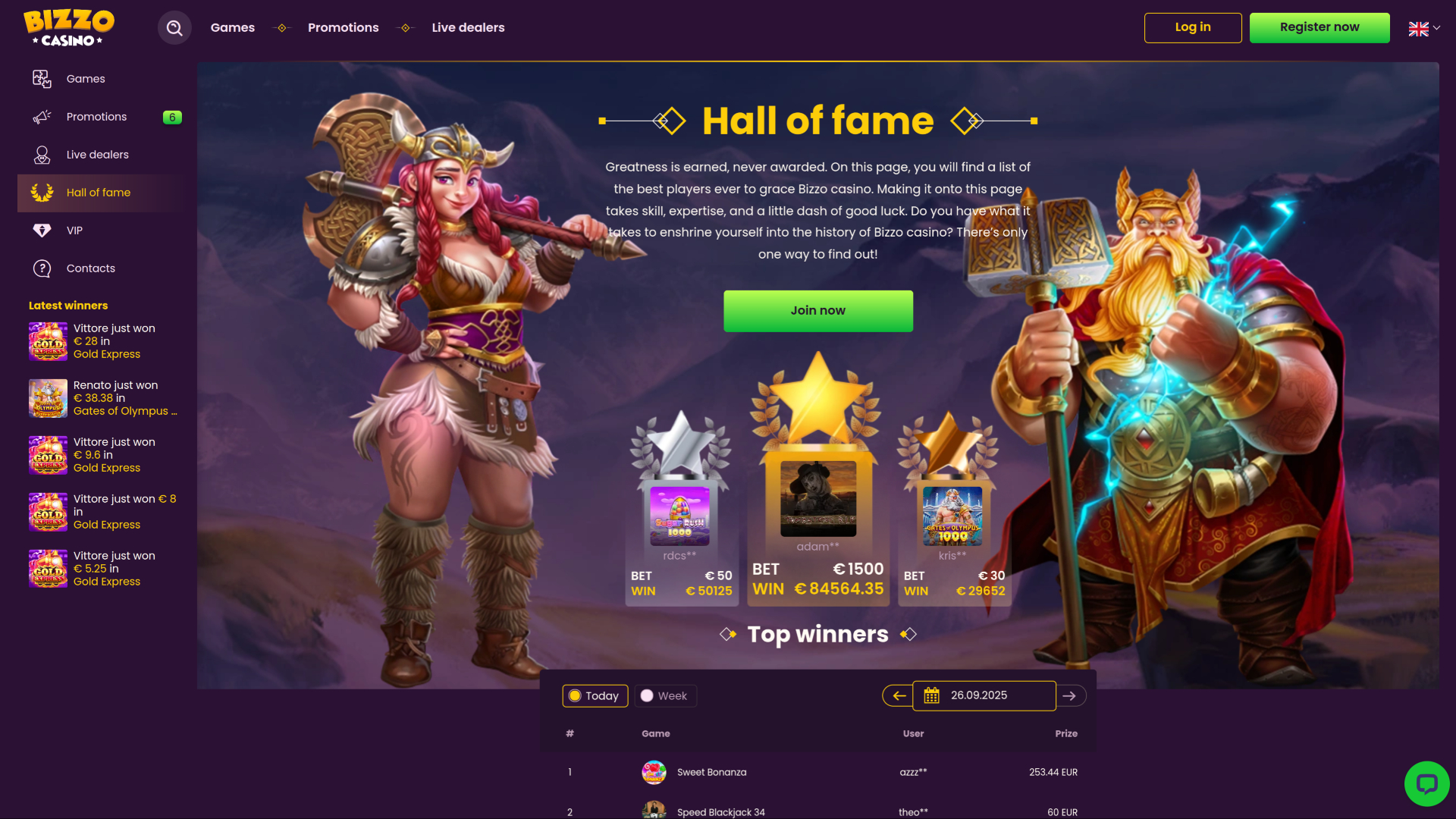 Temple de la renommée sur ordinateur de Bizzo Casino