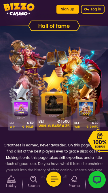 Temple de la renommée mobile de Bizzo Casino