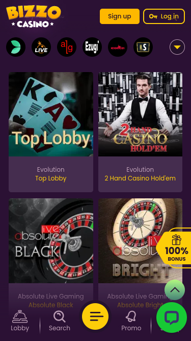 Croupier en direct mobile de Bizzo Casino