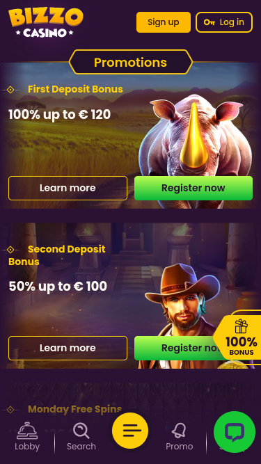 Promotions mobiles de Bizzo Casino