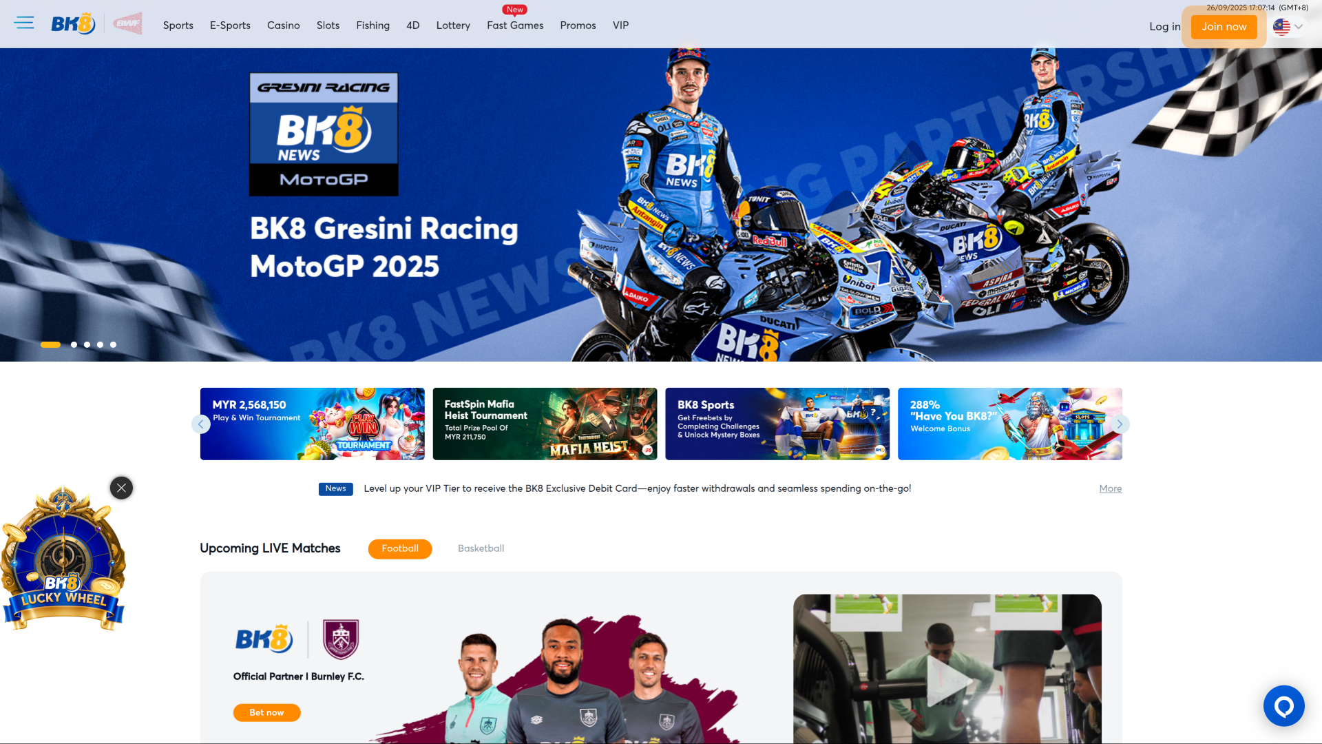 Page d'accueil de BK8 Casino sur ordinateur