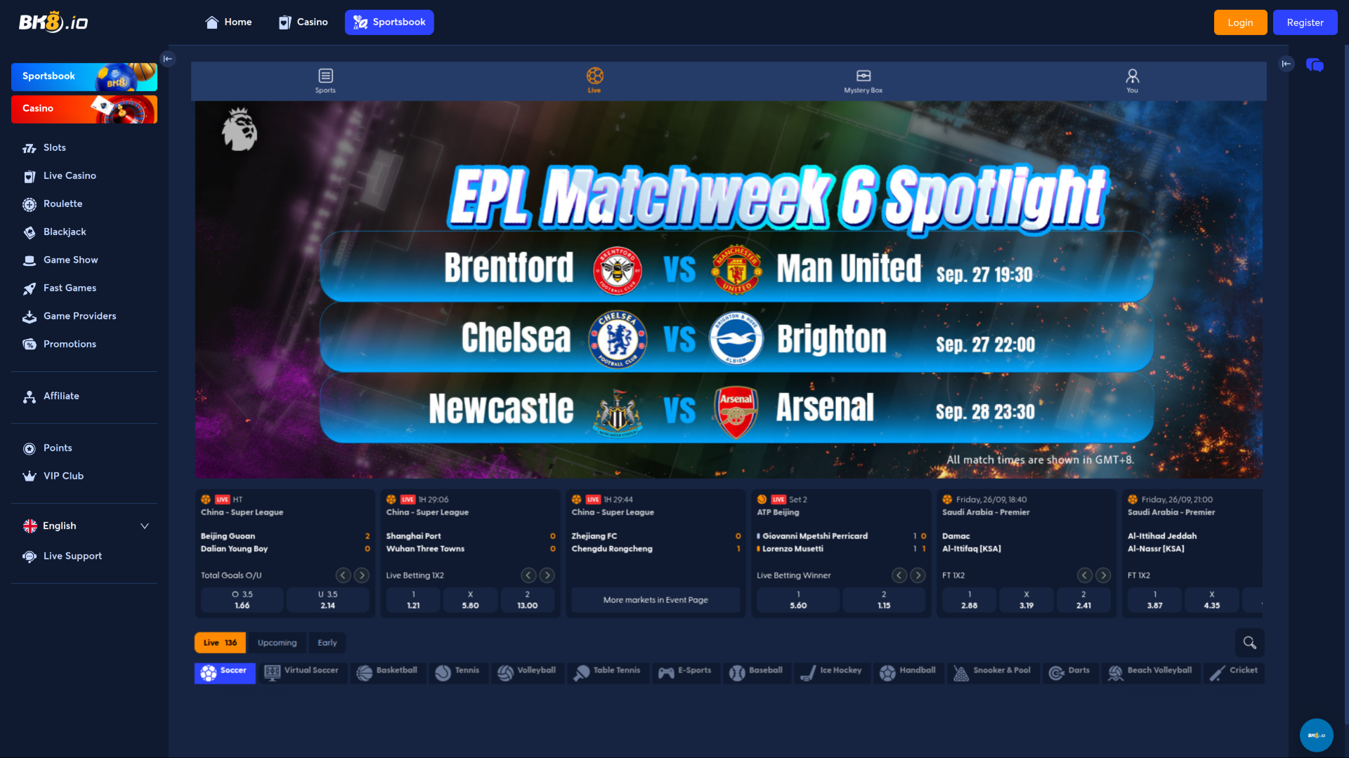 Sports sur ordinateur de BK8.io Casino