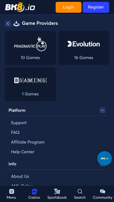 Développeurs de jeux mobiles de BK8.io Casino