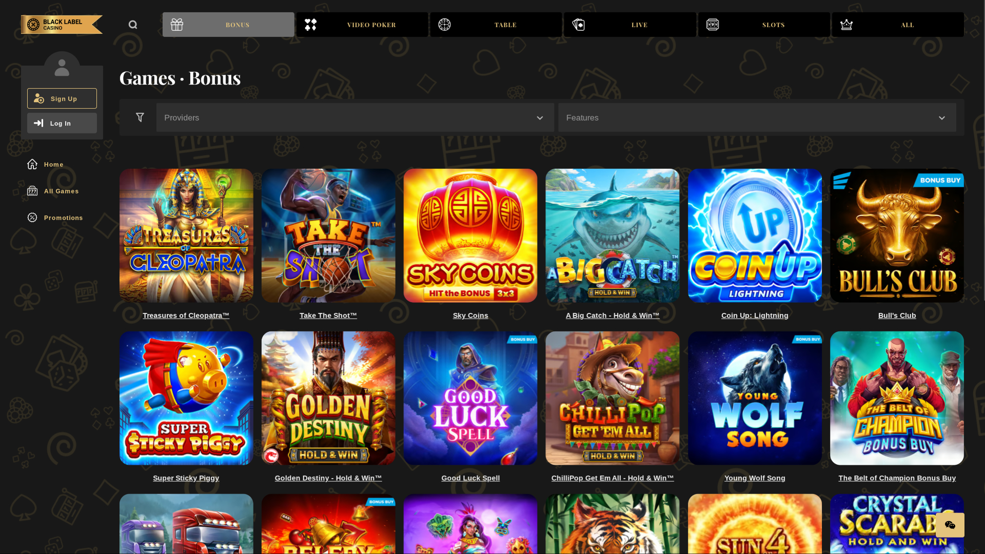 Jeux bonus de bureau de Black Label Casino