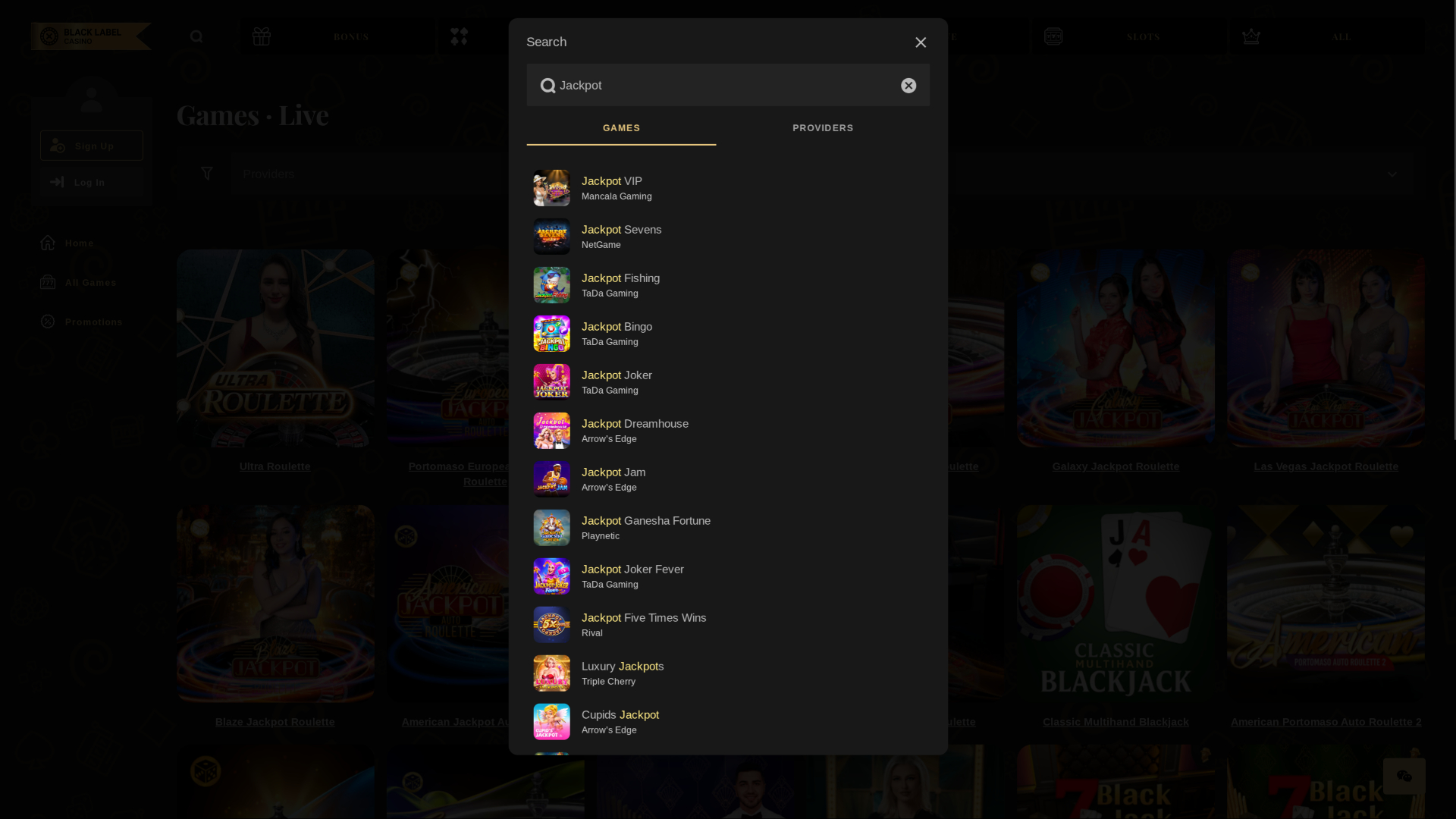 Jackpot de bureau de Black Label Casino