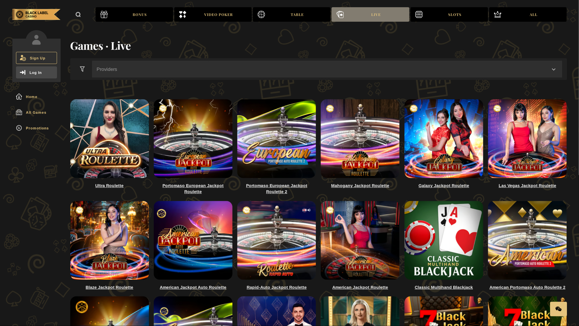 Croupier en direct de bureau de Black Label Casino