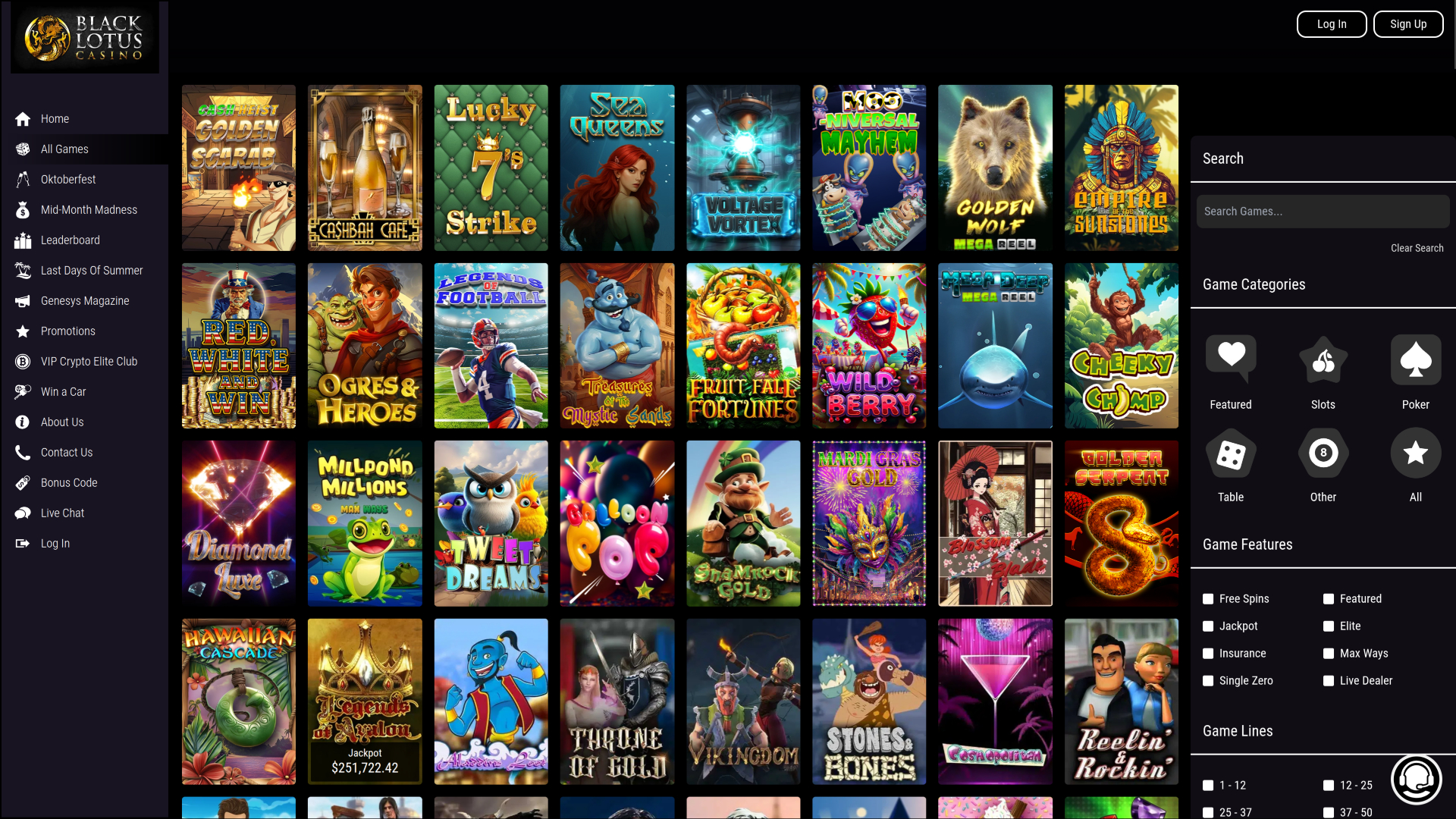 Juegos de escritorio de Black Lotus Casino