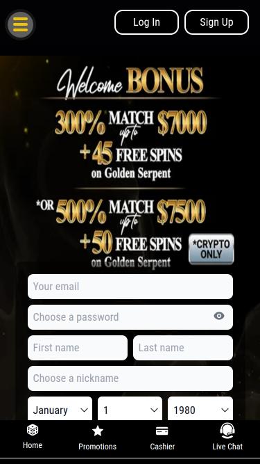 Black Lotus Casino Mobile Homepage