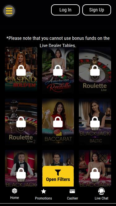 Black Lotus Casino live dealer mobile page