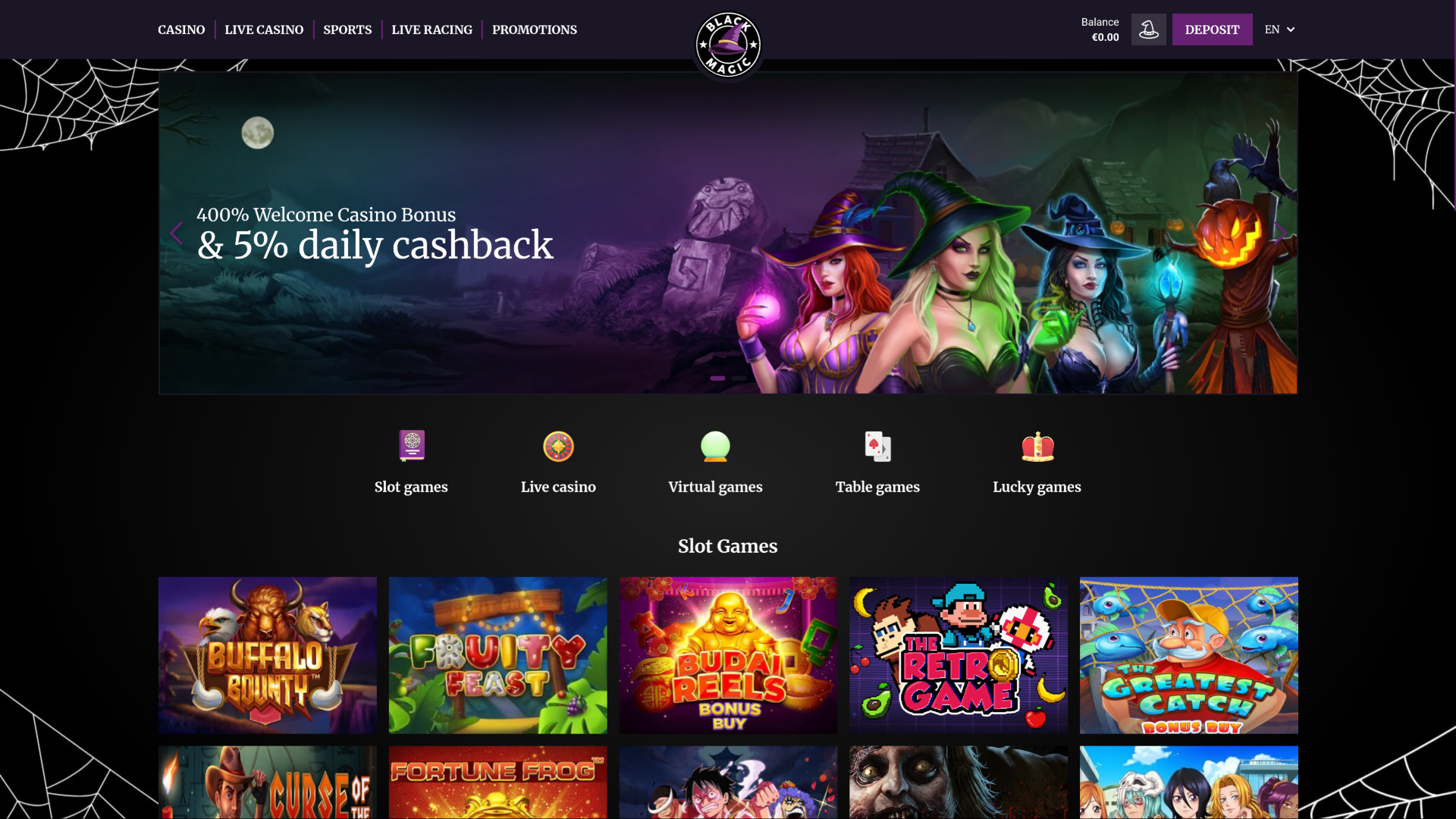 Page d'accueil de bureau de Black Magic Casino