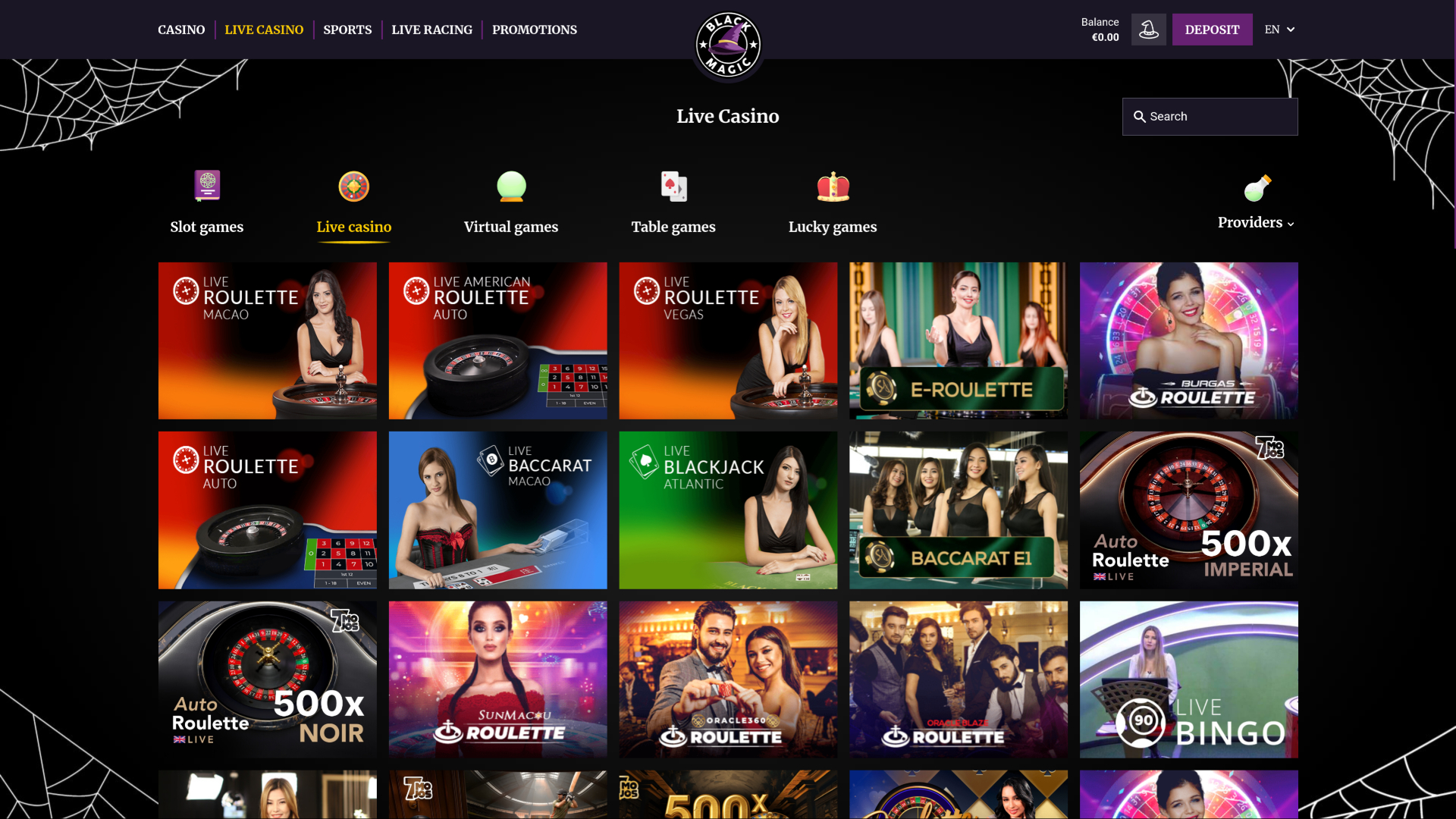 Croupier en direct sur bureau de Black Magic Casino