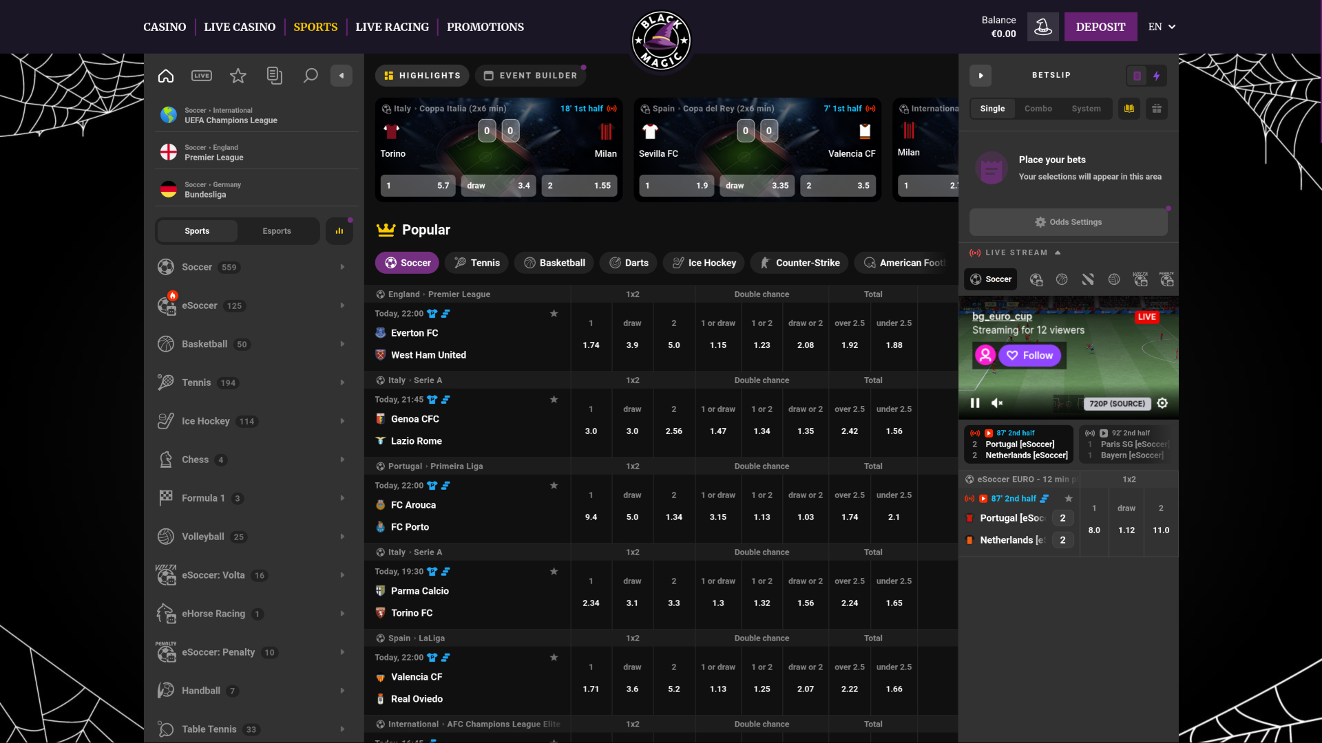 Sports de bureau de Black Magic Casino