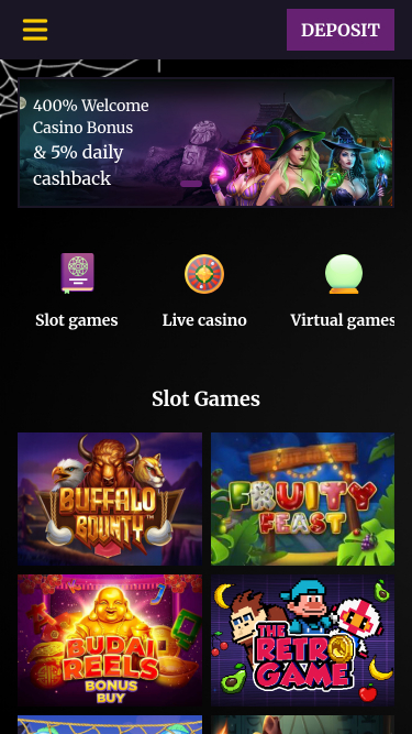 Page d'accueil mobile de Black Magic Casino