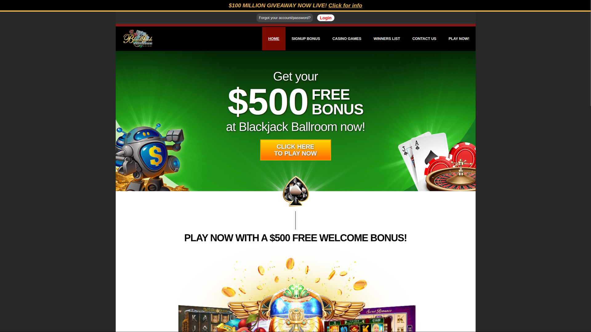 Домашняя страница Blackjack Ballroom для ПК