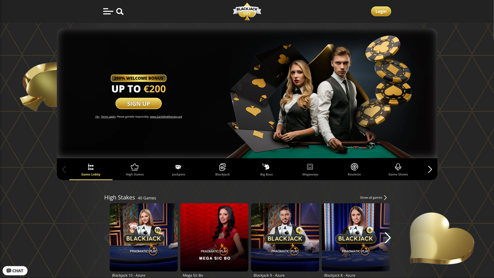 Homepage desktop di BlackJack City Casino