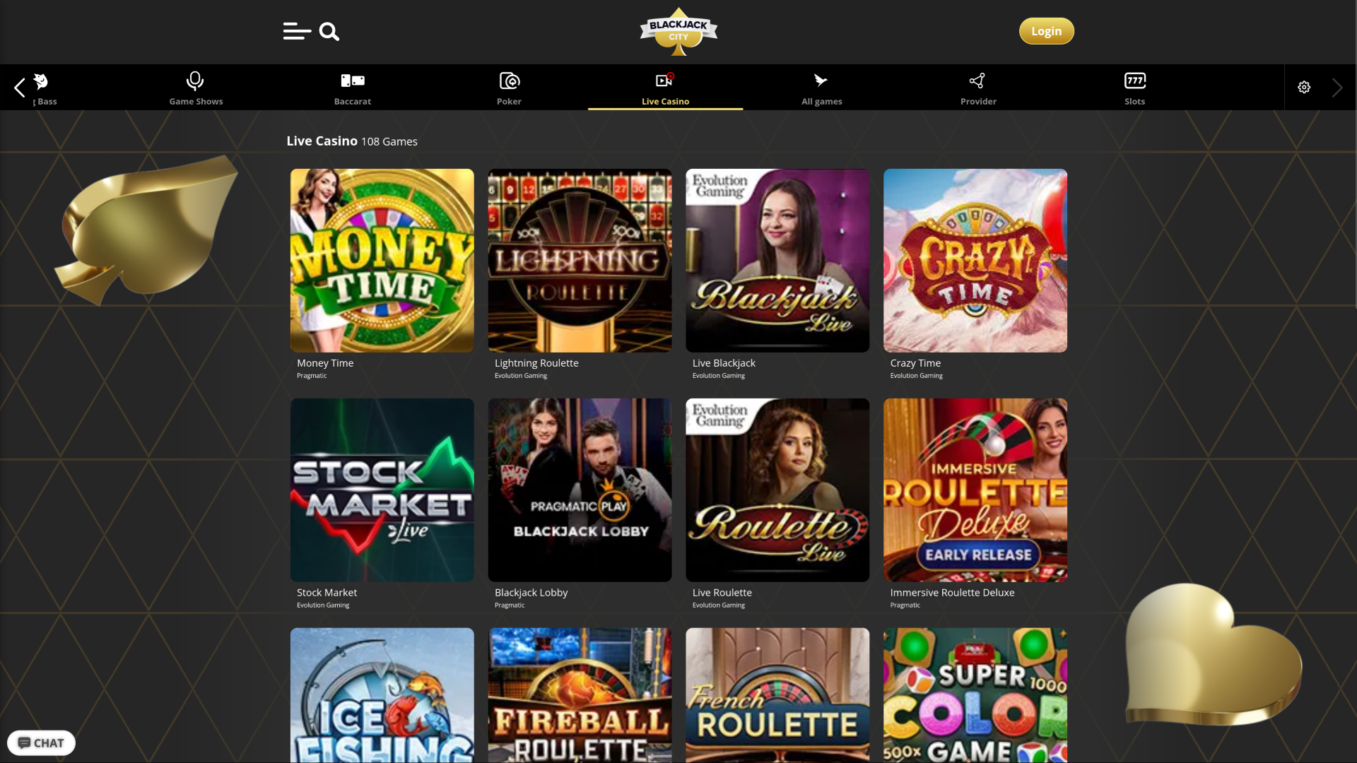 Live dealer desktop di BlackJack City Casino