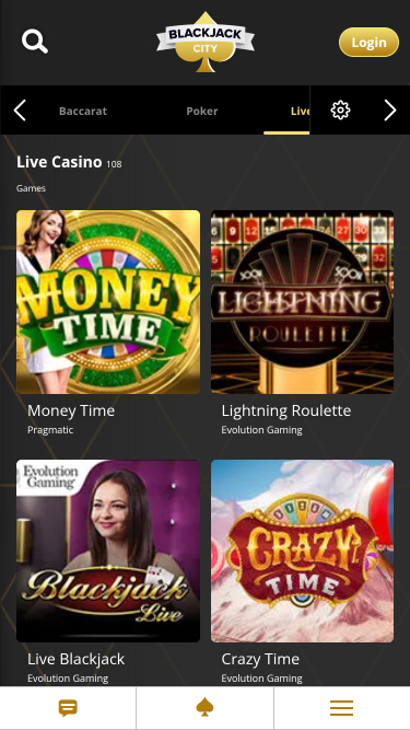 Live dealer mobile di BlackJack City Casino