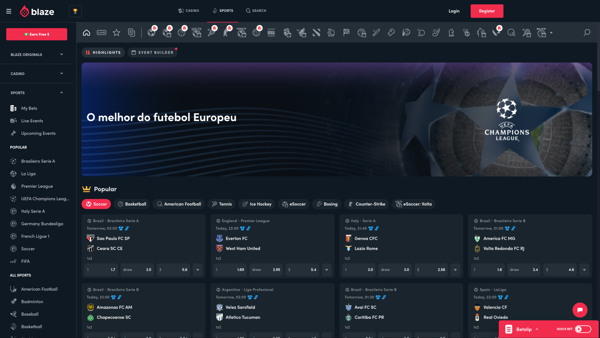 Blaze Casino Desktop-Sportwetten