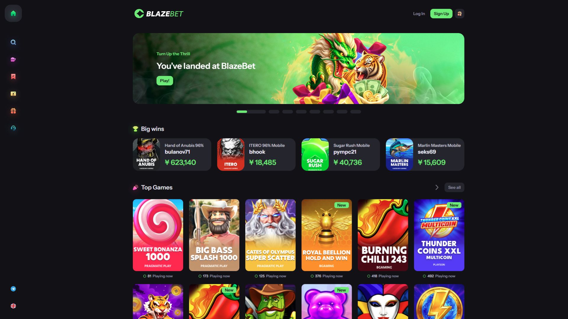 BlazeBet Casino Homepage (Desktop)