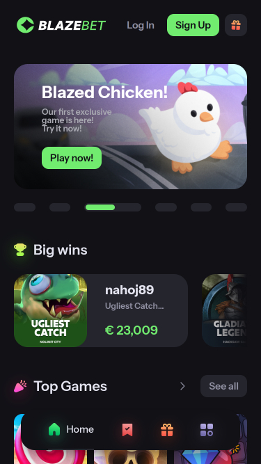 Página de inicio de BlazeBet Casino para móviles