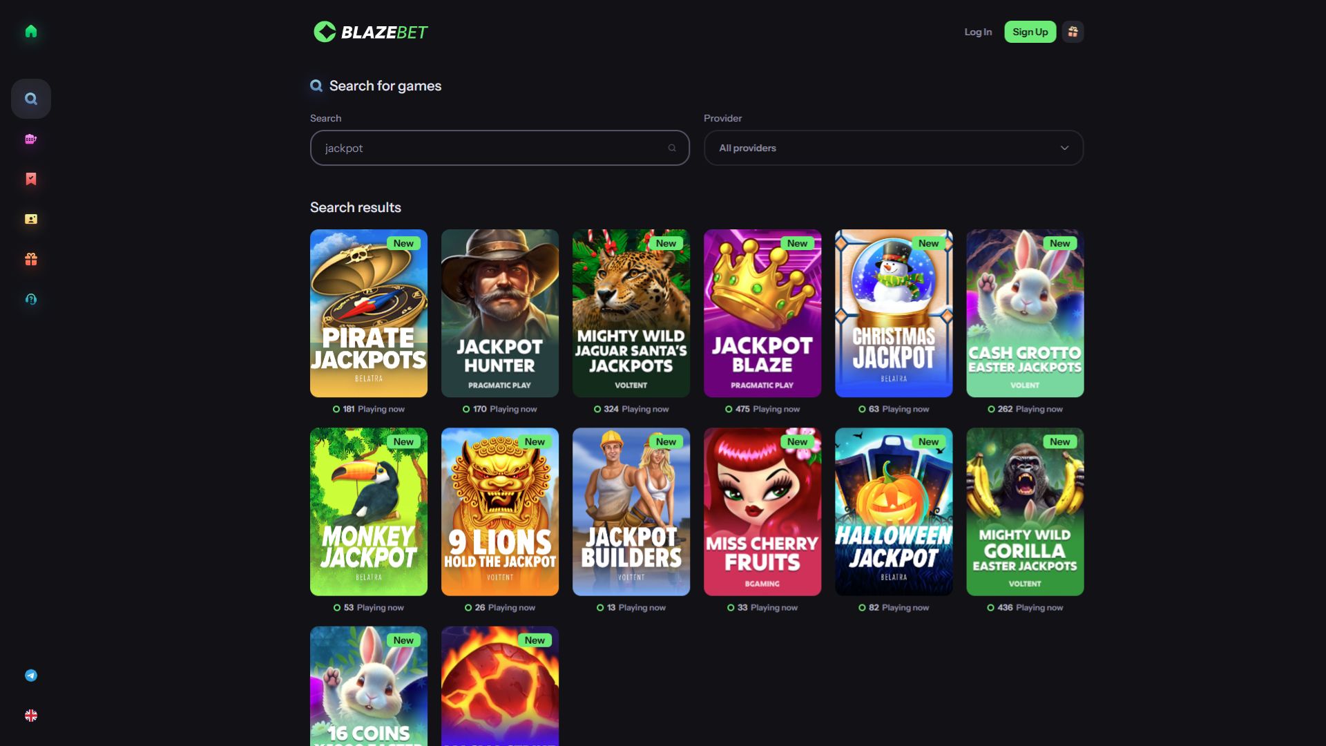 BlazeBet Casino Jackpot Desktop