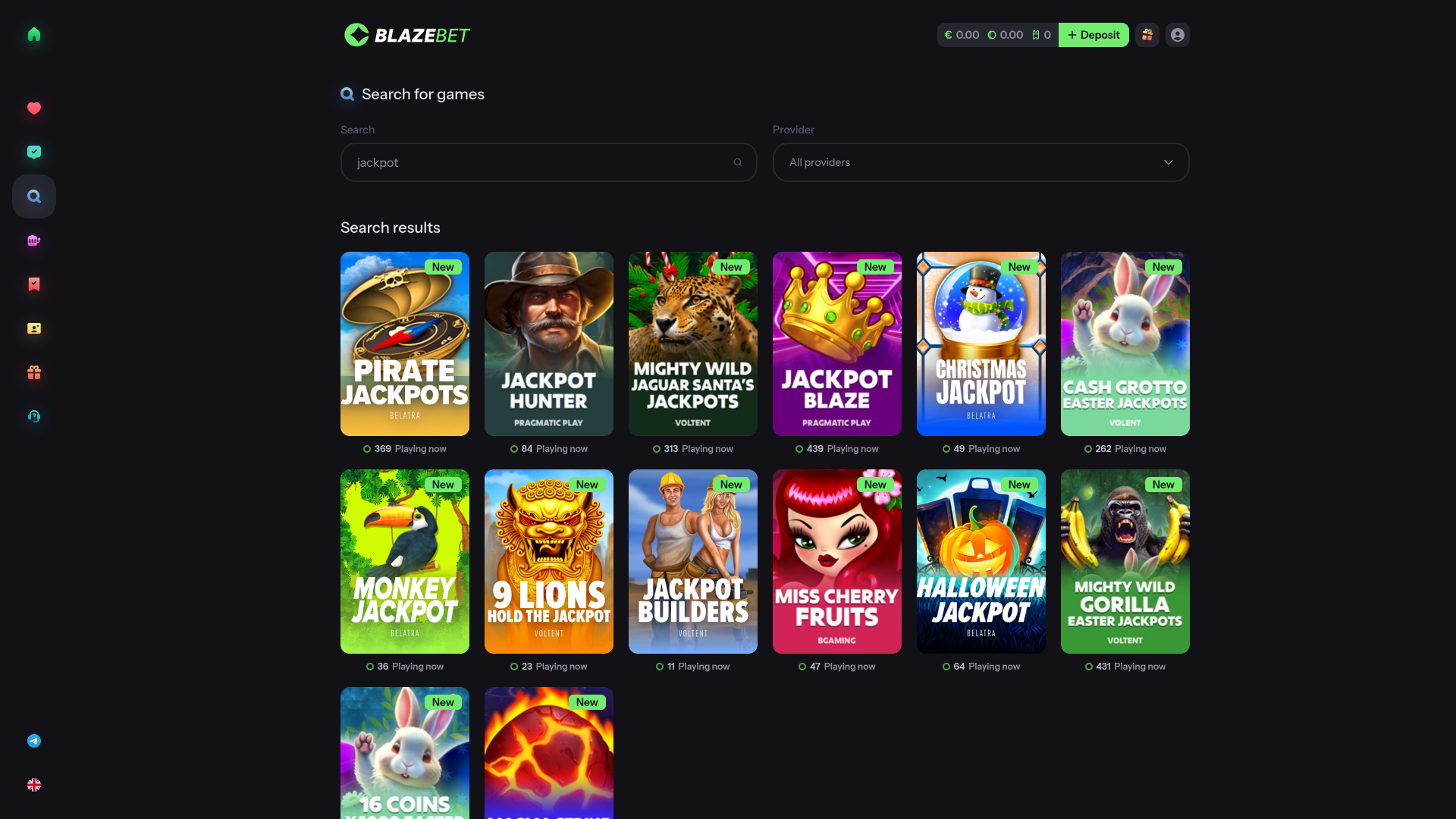 Jackpot du casino BlazeBet sur ordinateur