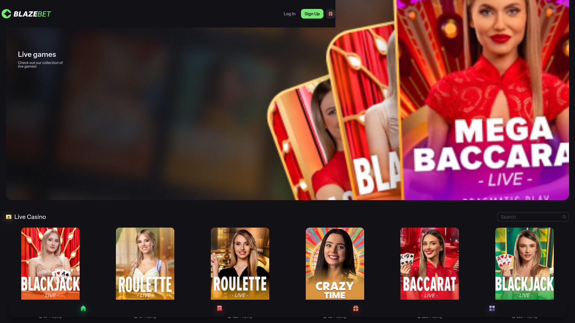 BlazeBet Casino con crupier en vivo para ordenador