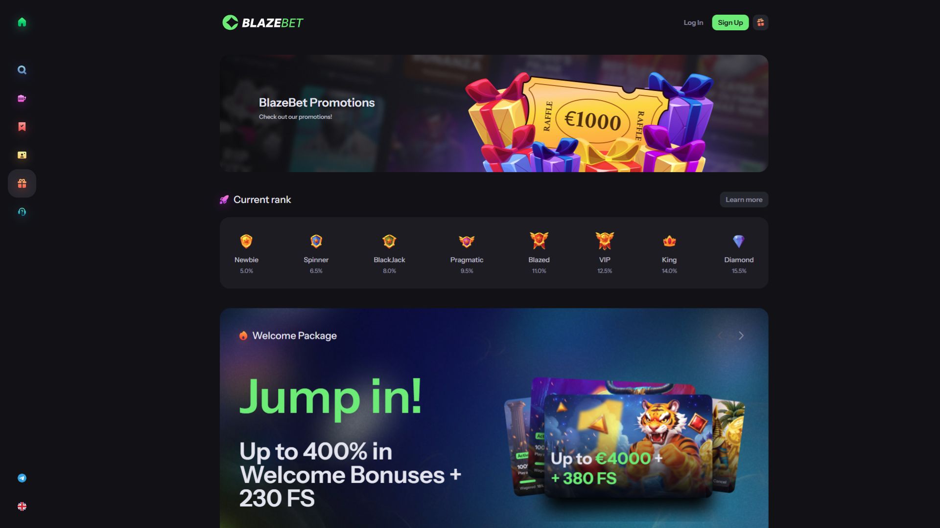 BlazeBet Casino-Aktionen Desktop