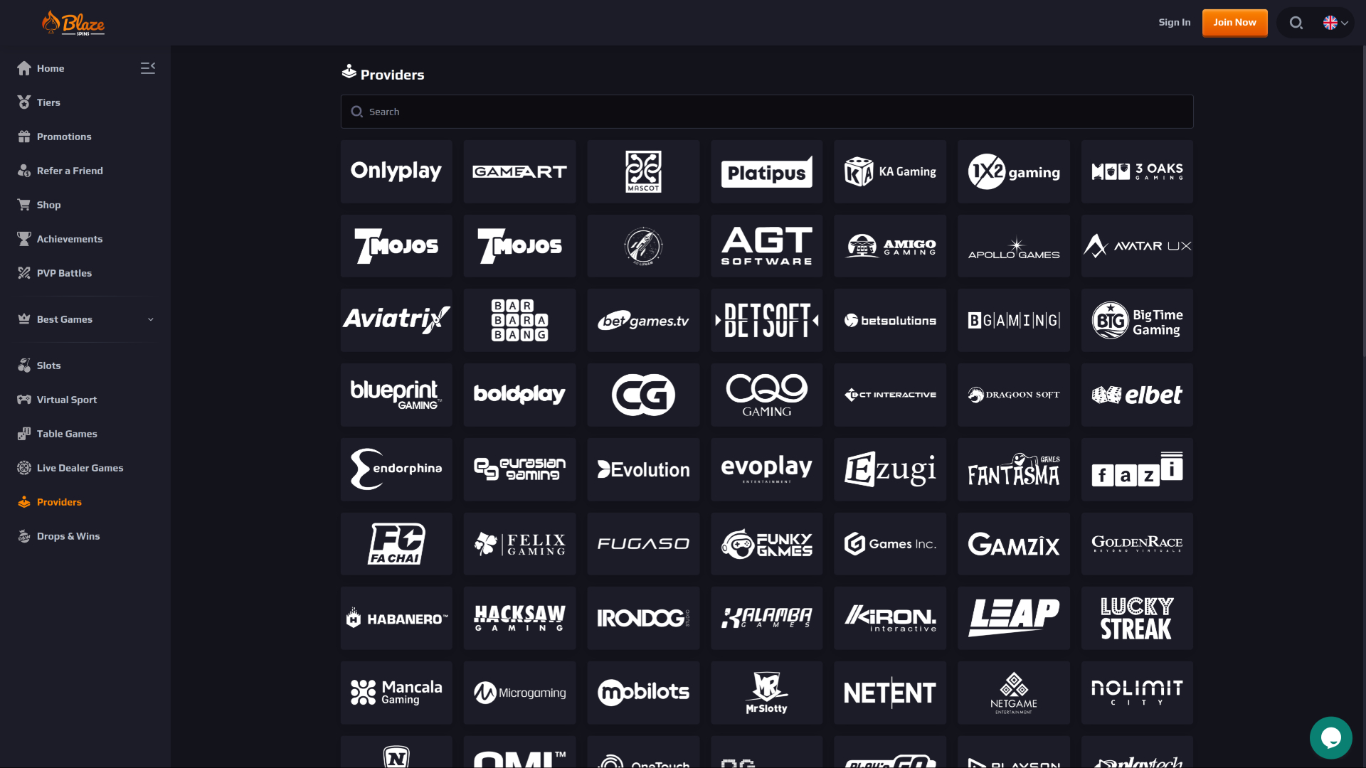 Développeurs de jeux sur bureau de BlazeSpins Casino