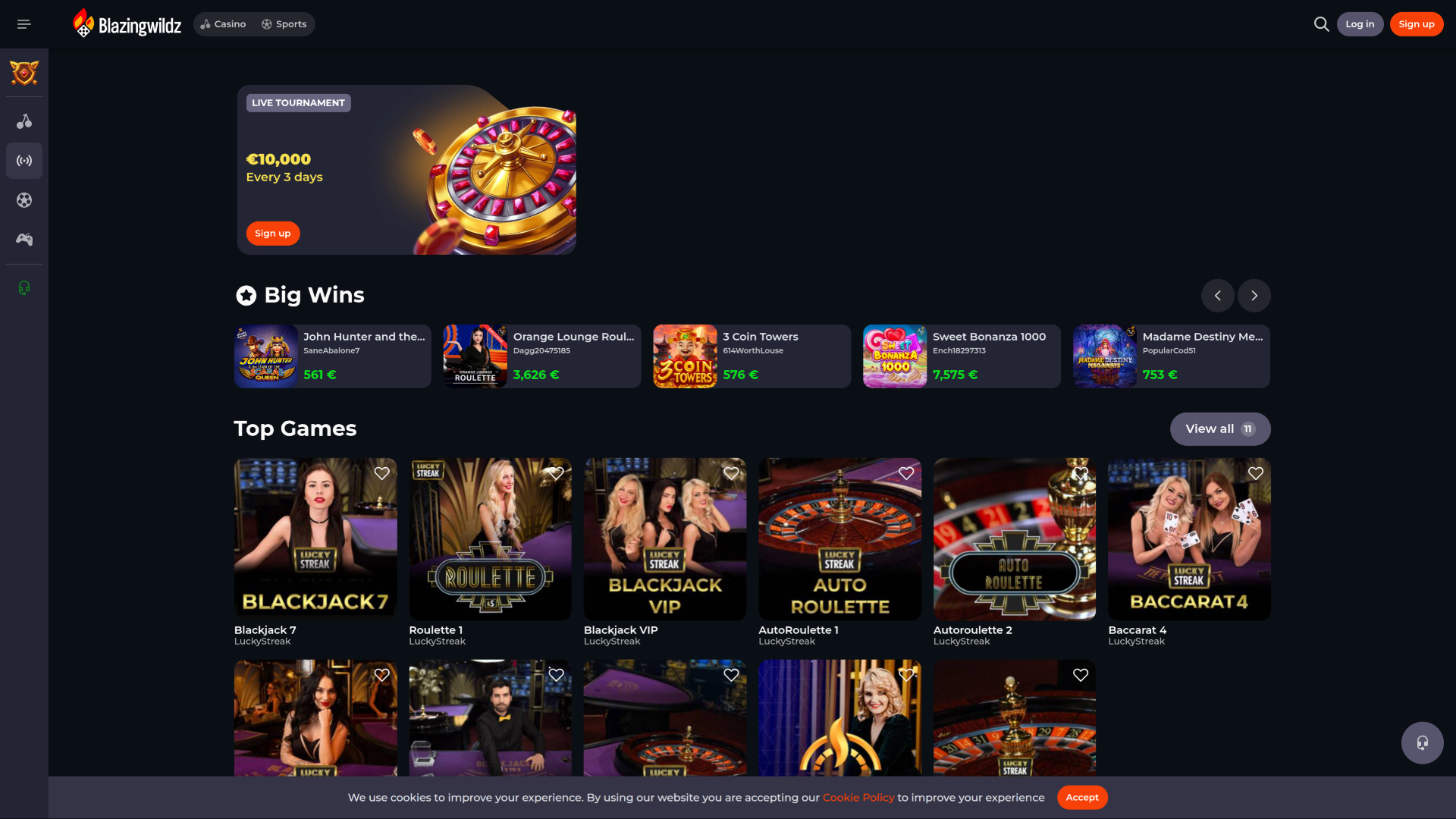 Blazingwildz Casino Desktop Live Dealer