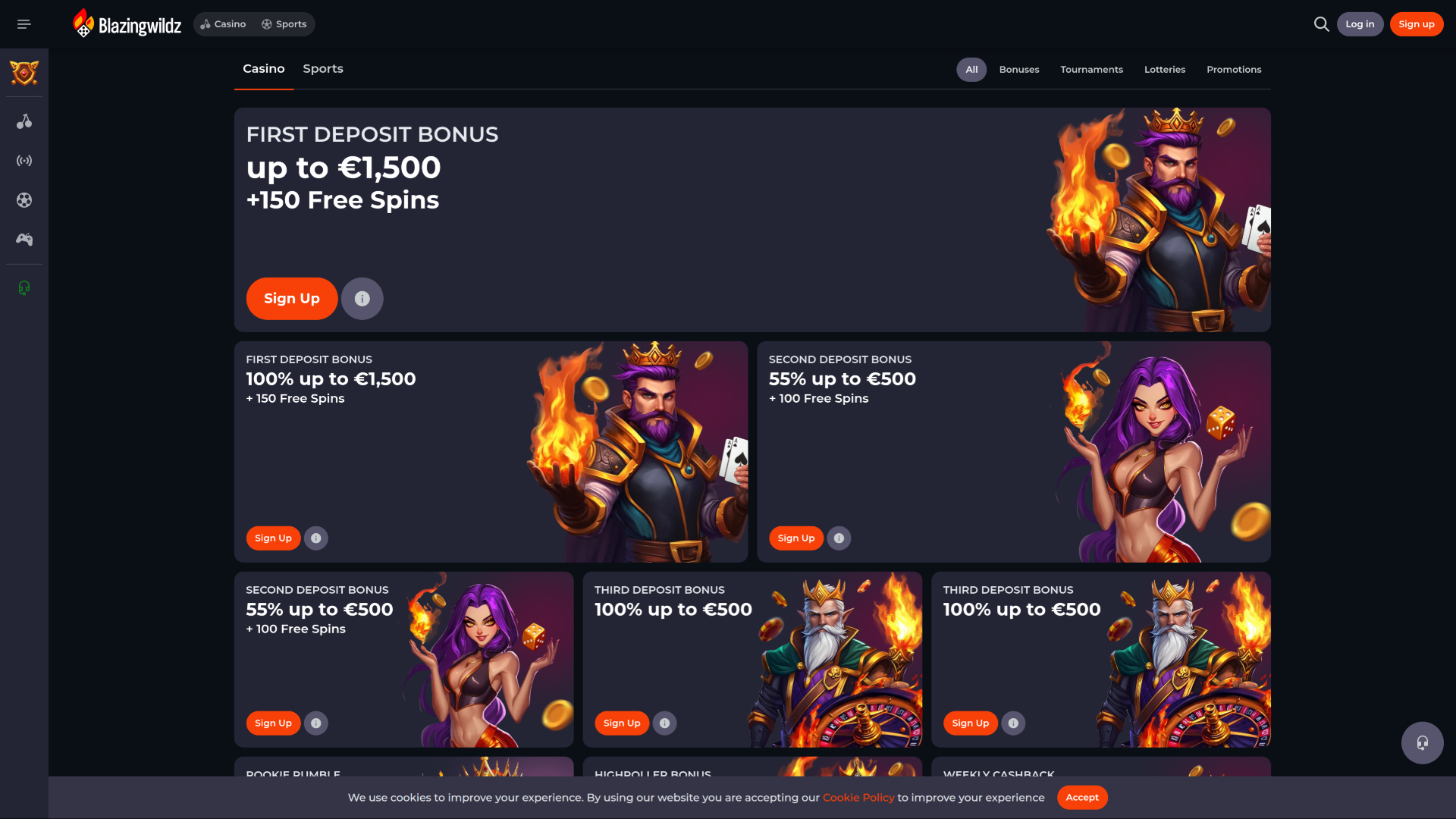 Акции казино Blazingwildz для настольных компьютеров