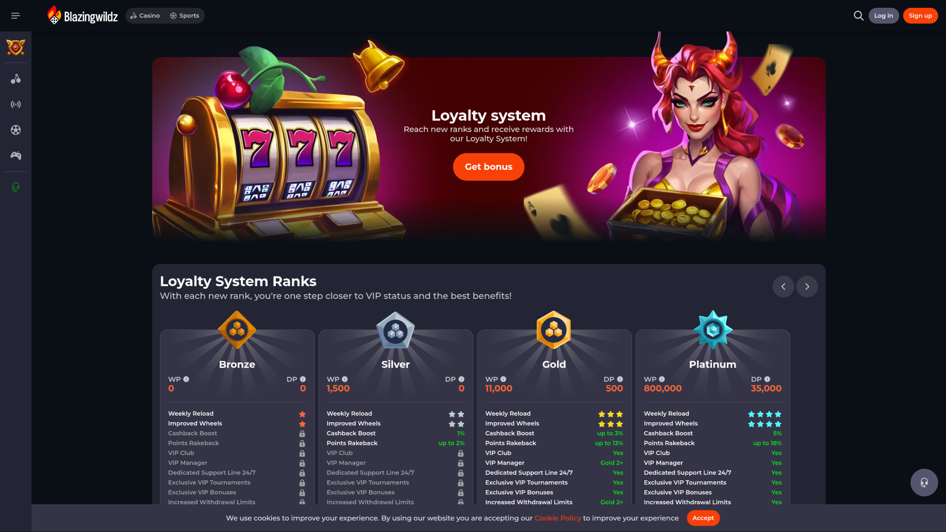 Blazingwildz Casino Desktop VIP