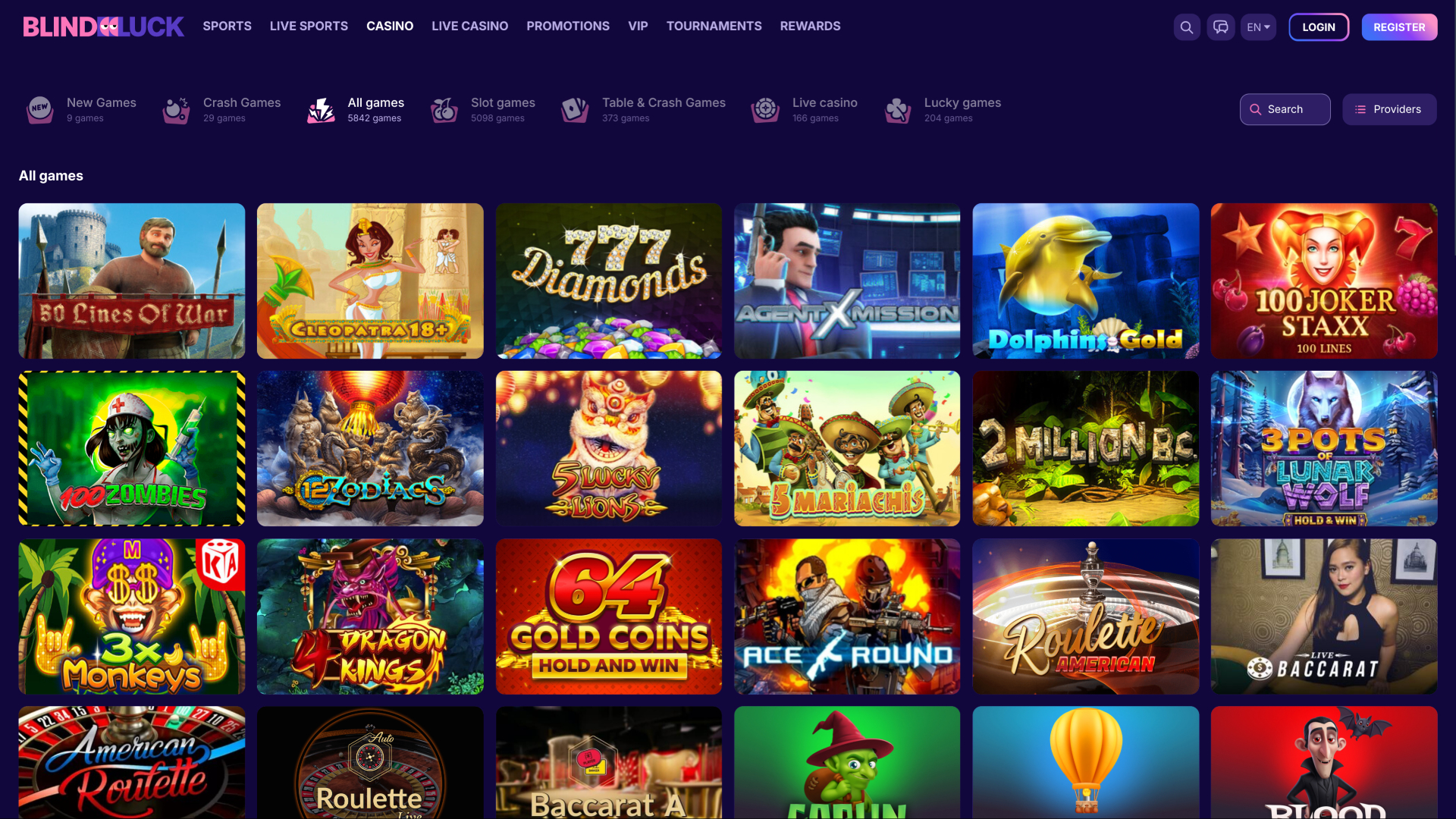 Jeux de casino BlindLuck pour ordinateur