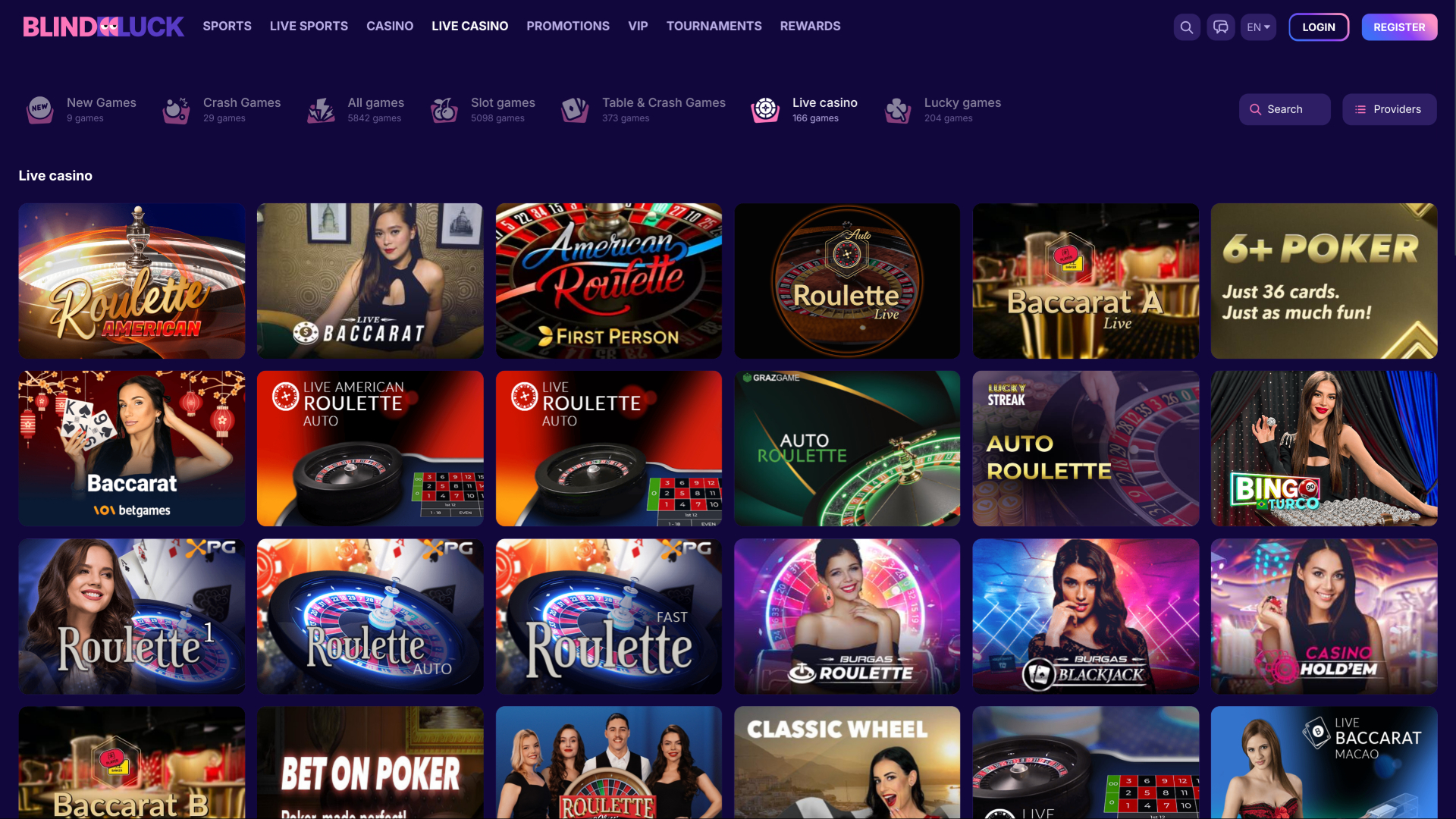 Casino BlindLuck avec croupier en direct pour ordinateur