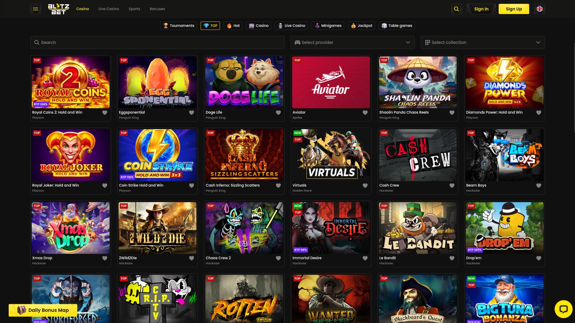 Blitzbet Casino games page