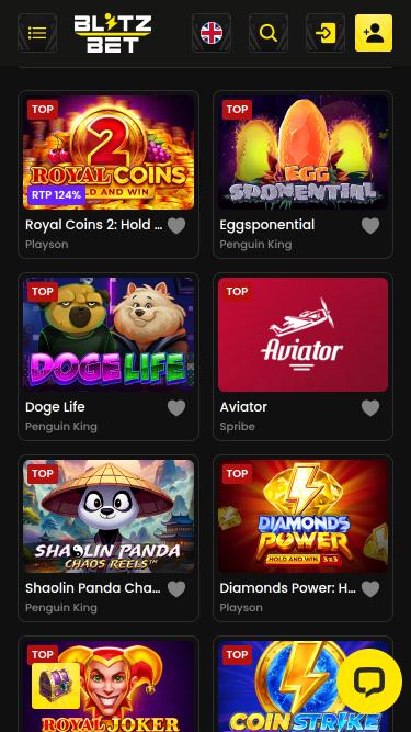 Blitzbet Casino games mobile page